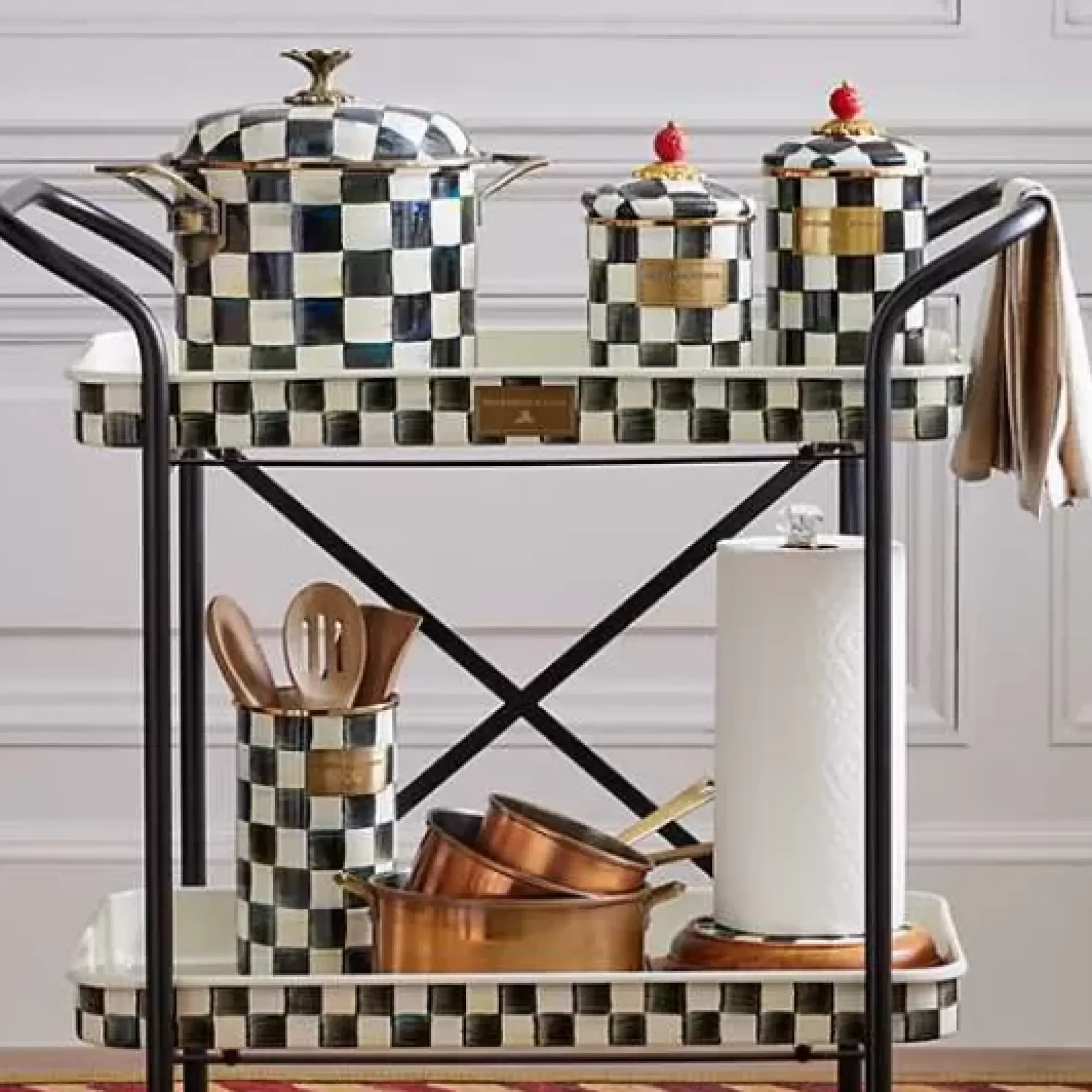 MacKenzie-Childs Courtly Check Wood Paper Towel Holder< Kitchen Storage & Organization