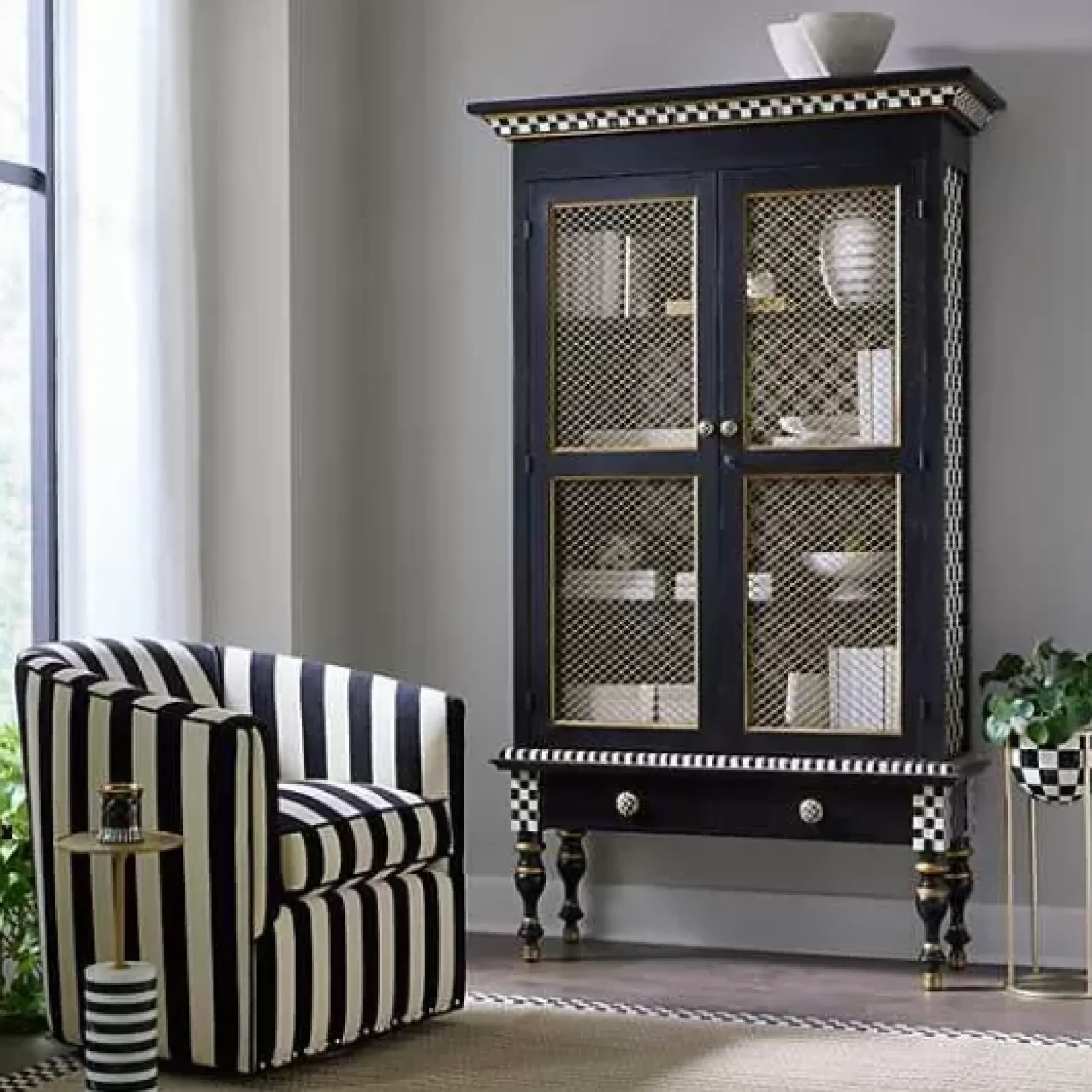 MacKenzie-Childs Courtly Criss-Cross Cabinet< Storage Furniture|Dining Room & Kitchen