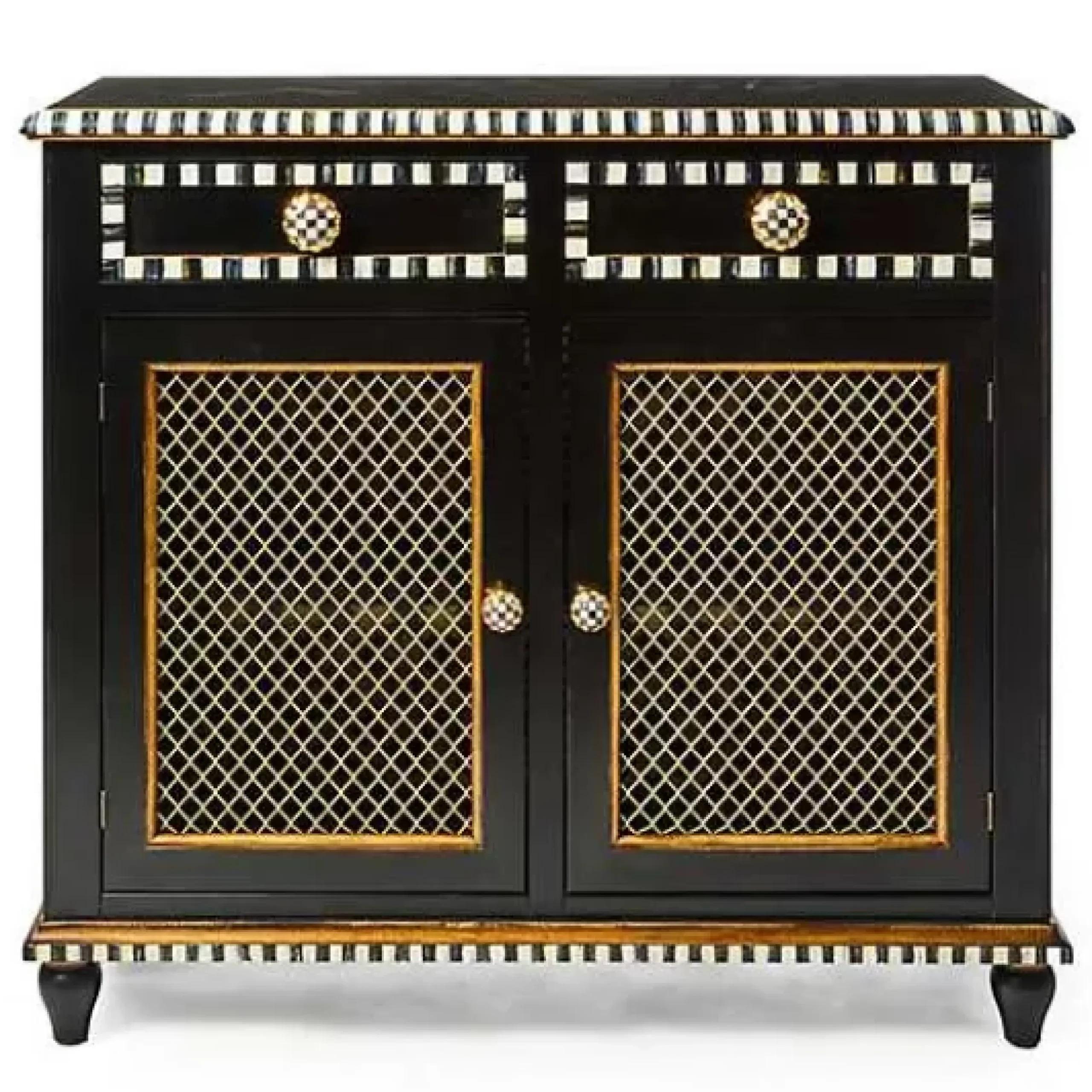 MacKenzie-Childs Courtly Criss-Cross Small Cabinet< Storage Furniture|Dining Room & Kitchen