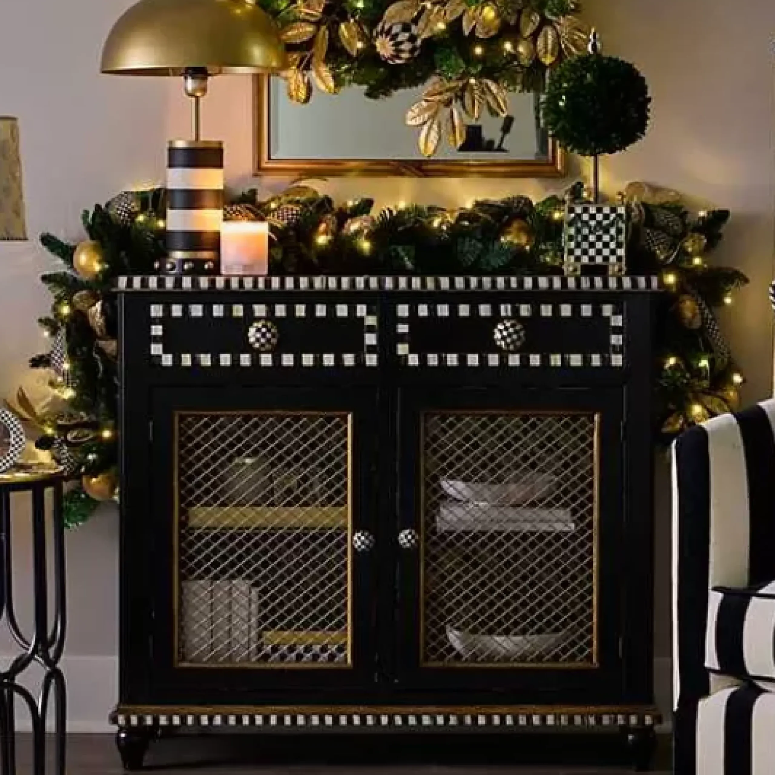 MacKenzie-Childs Courtly Criss-Cross Small Cabinet< Storage Furniture|Dining Room & Kitchen