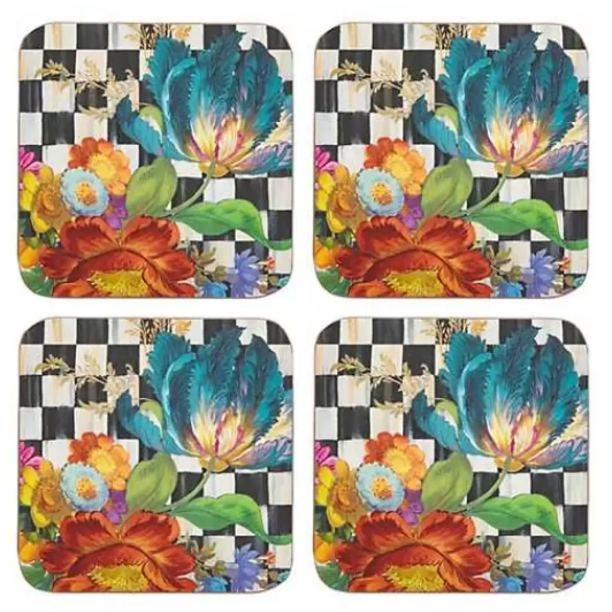 MacKenzie-Childs Courtly Flower Market Cork Back Coasters, Set of 4< Table Accessories|Kitchen & Table Linens