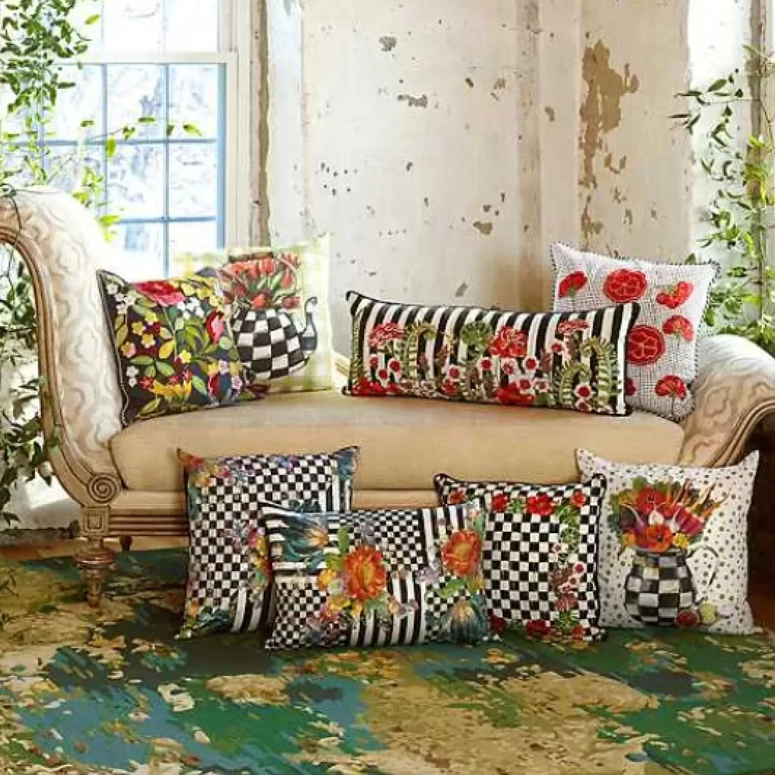 MacKenzie-Childs Courtly Flower Market Pillow< Spring|Pillows, Throws, & Cushions