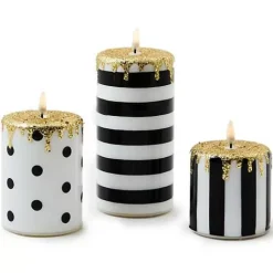 MacKenzie-Childs Courtly Illuminated Stripe Dot Candles, Set of 3< Holiday|Candles & Fragrances