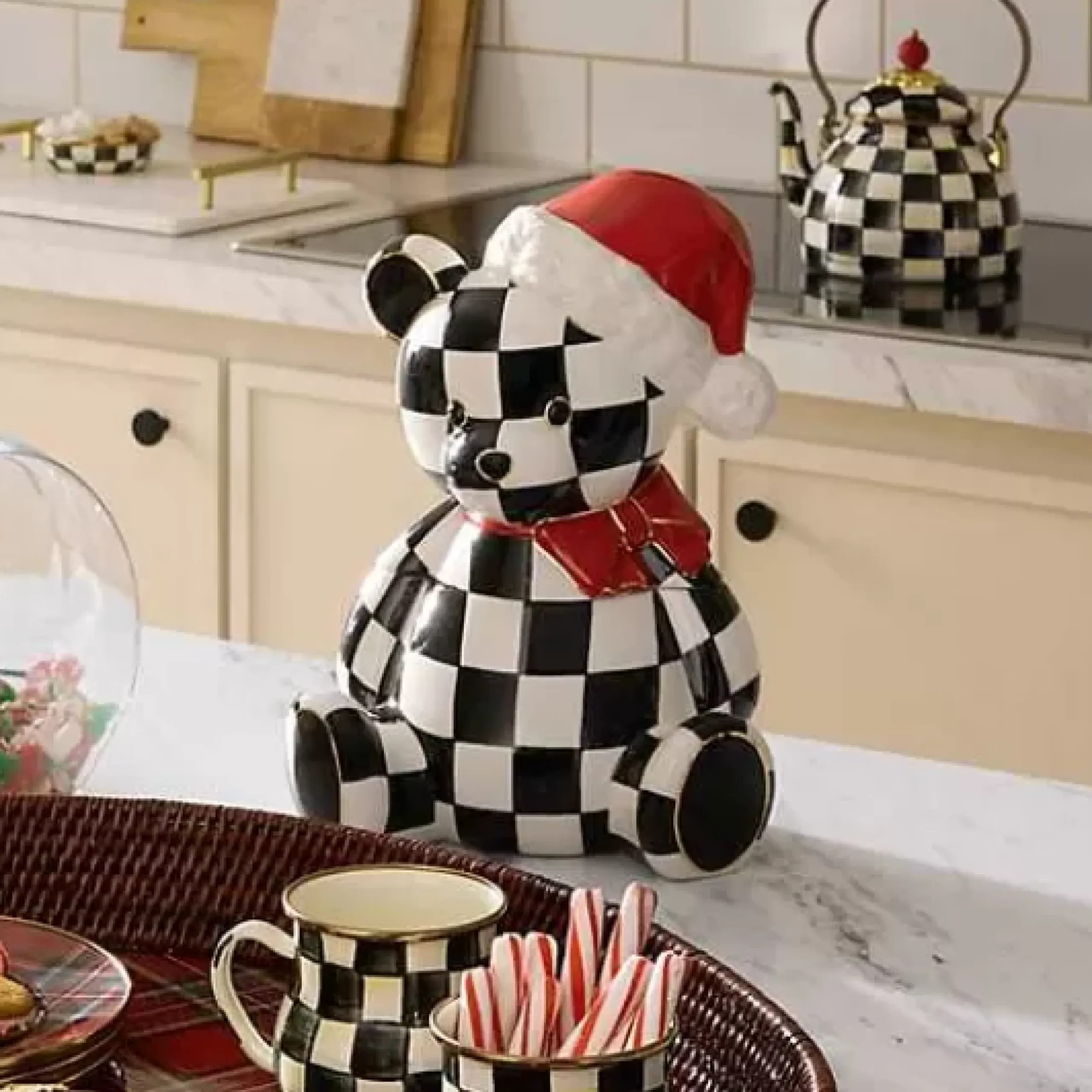 MacKenzie-Childs Courtly Santa Bear Cookie Jar< Holiday|Kitchen Storage & Organization