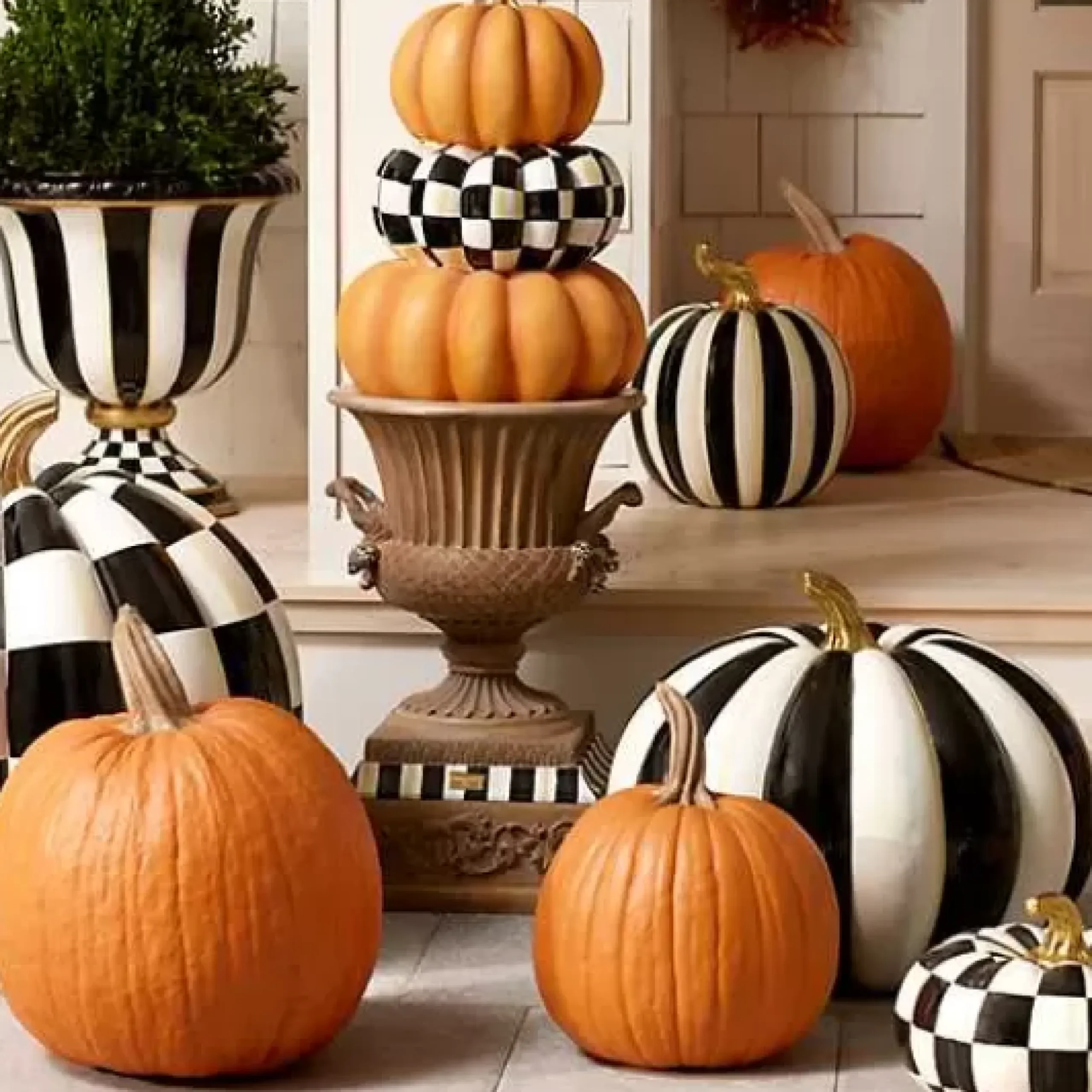 MacKenzie-Childs Courtly Stripe Glossy Large Pumpkin< Pumpkins|The Halloween Shop