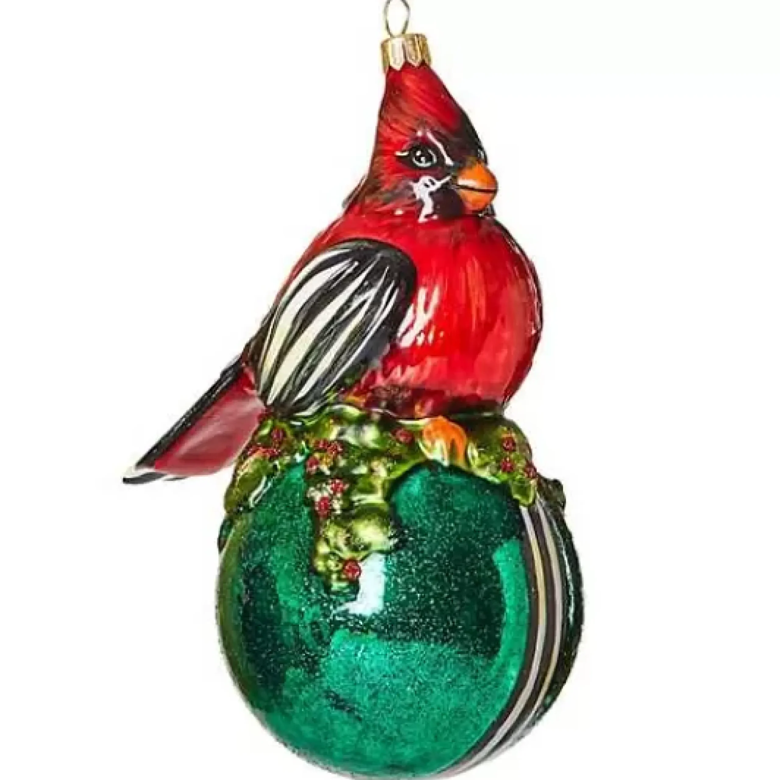 MacKenzie-Childs Cozy Cardinal On Ball Glass Ornament< Holiday