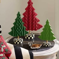 MacKenzie-Childs Cozy Christmas Cable Knit Trees, Set of 3< Holiday|Room Accents