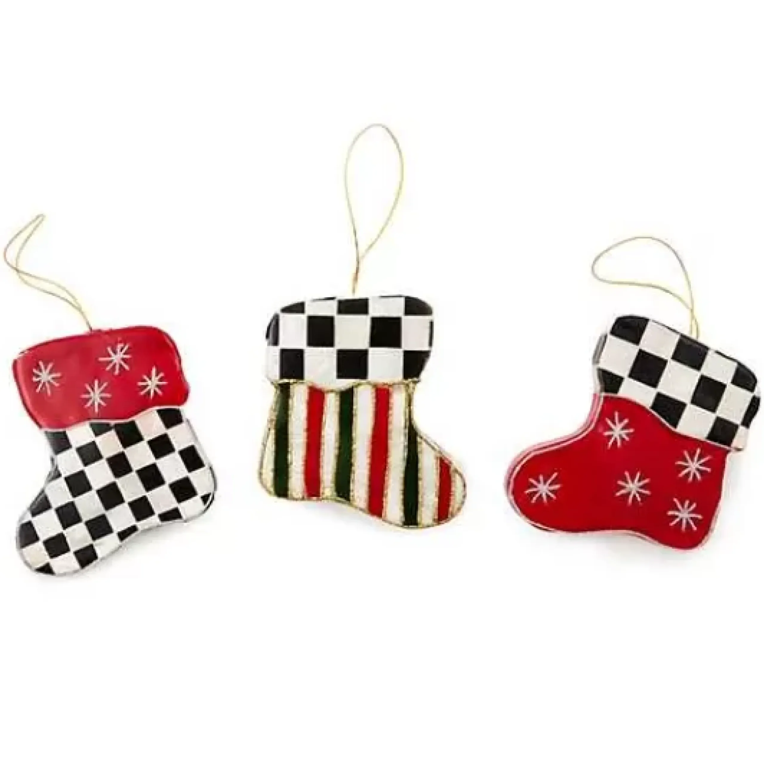 MacKenzie-Childs Cozy Christmas Capiz Stocking Ornaments, Set of 3< Holiday