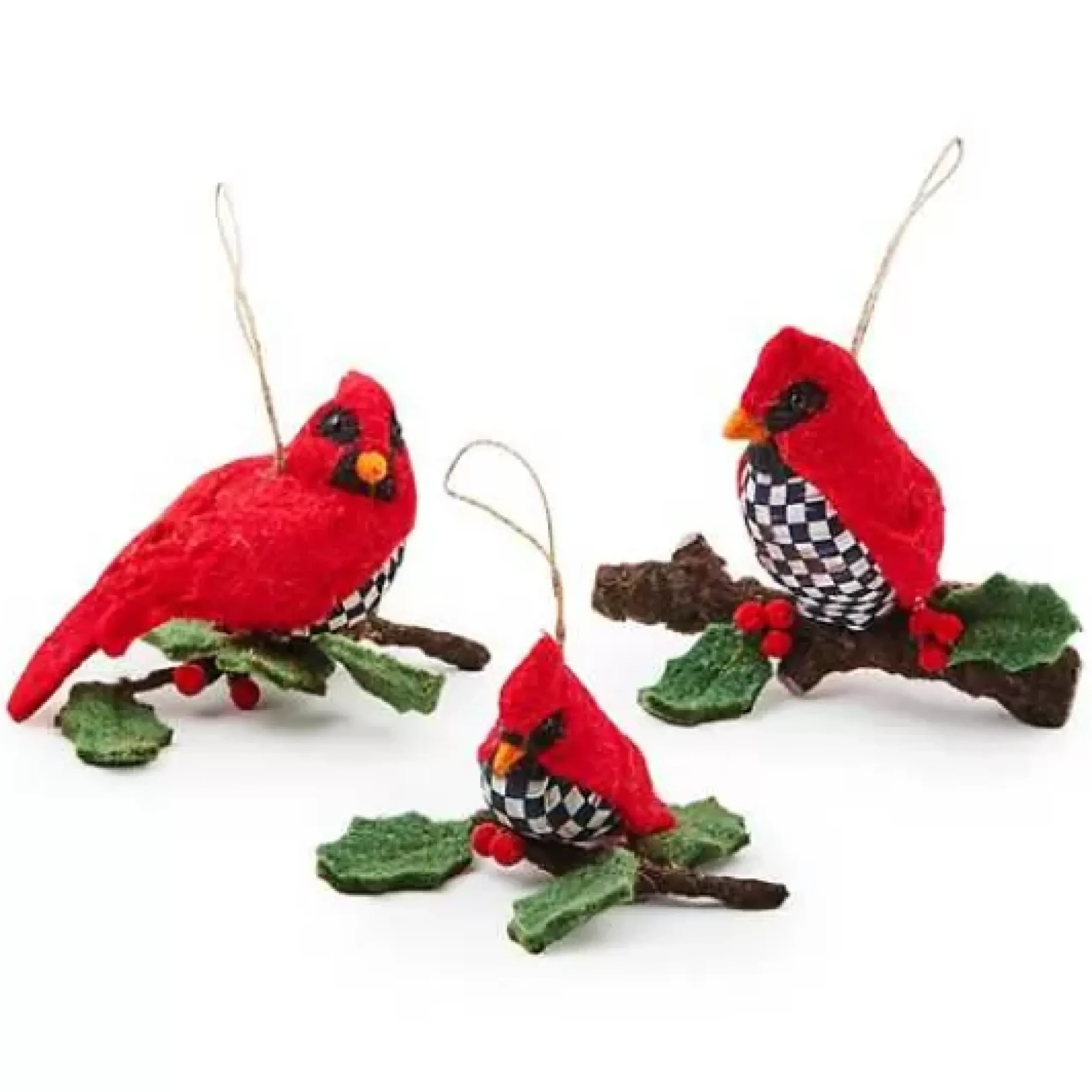 MacKenzie-Childs Cozy Christmas Felt Cardinal Ornaments, Set of 3< Holiday