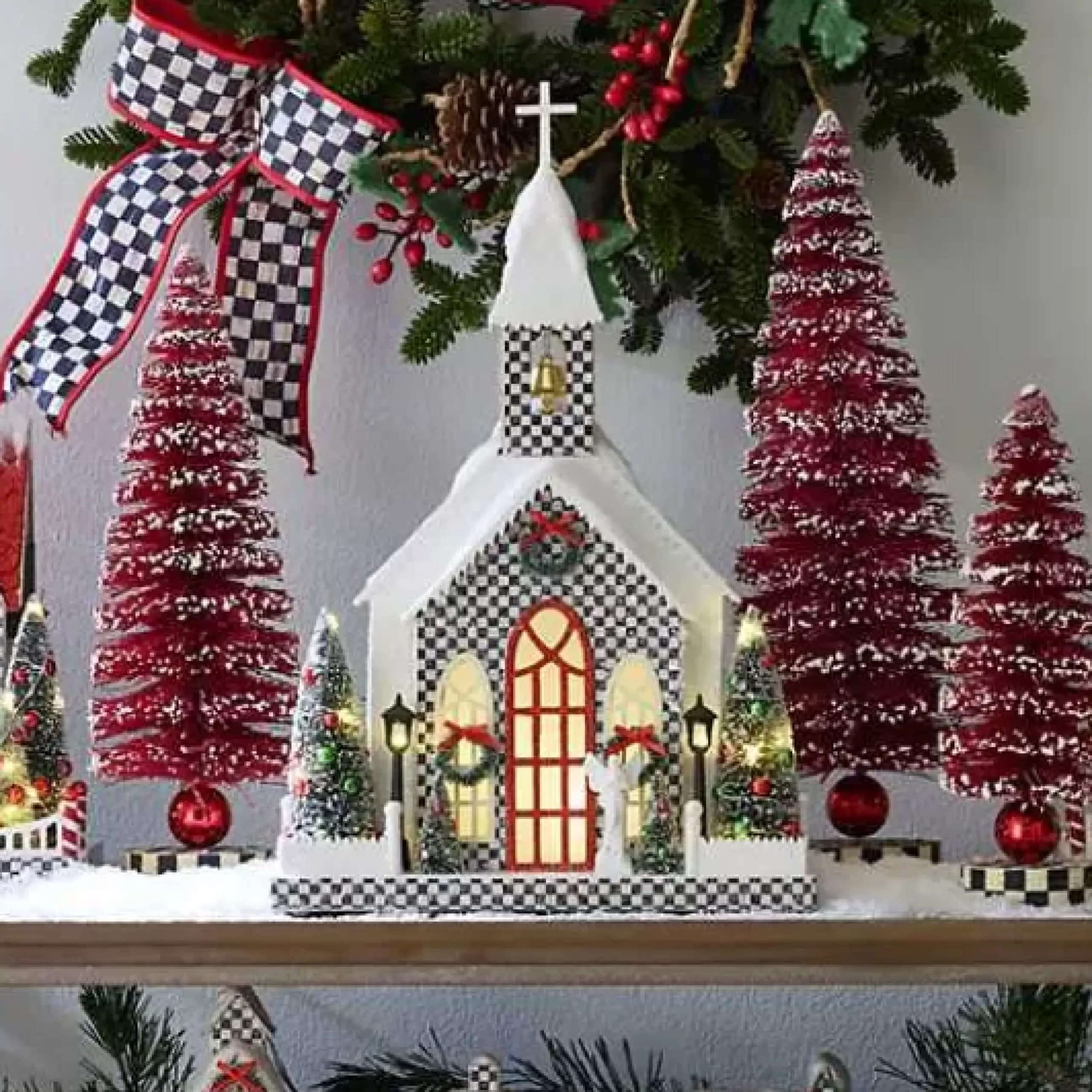 MacKenzie-Childs Cozy Christmas Illuminated Paper Church< Room Accents