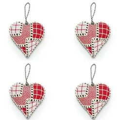 MacKenzie-Childs Cozy Christmas Patchwork Heart Ornaments, Set of 4< Holiday
