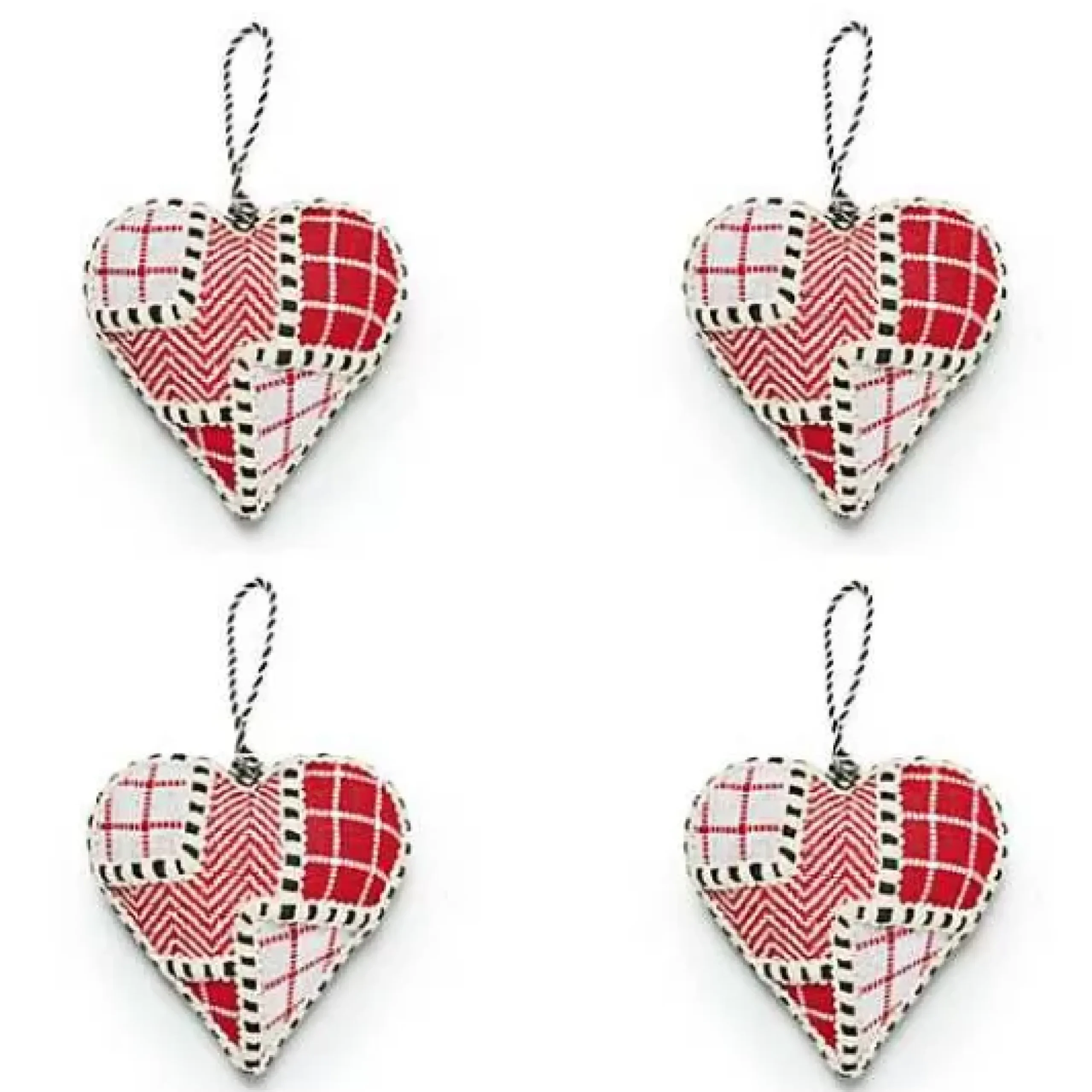 MacKenzie-Childs Cozy Christmas Patchwork Heart Ornaments, Set of 4< Holiday