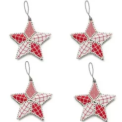 MacKenzie-Childs Cozy Christmas Patchwork Star Ornaments, Set of 4< Holiday