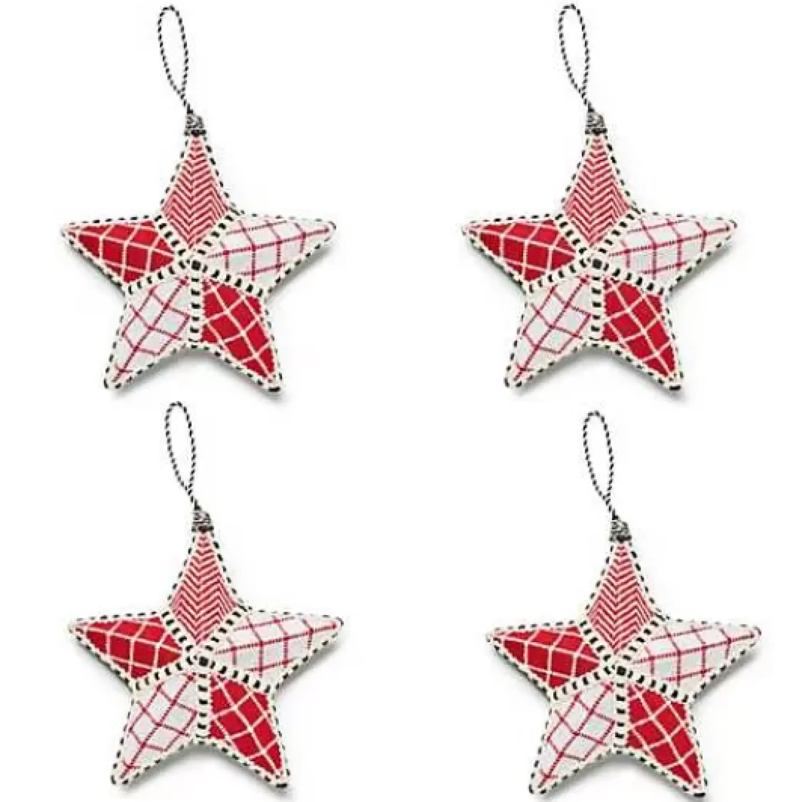 MacKenzie-Childs Cozy Christmas Patchwork Star Ornaments, Set of 4< Holiday
