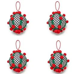 MacKenzie-Childs Cozy Christmas Pom Pom Ball Ornaments, Set of 4< Holiday