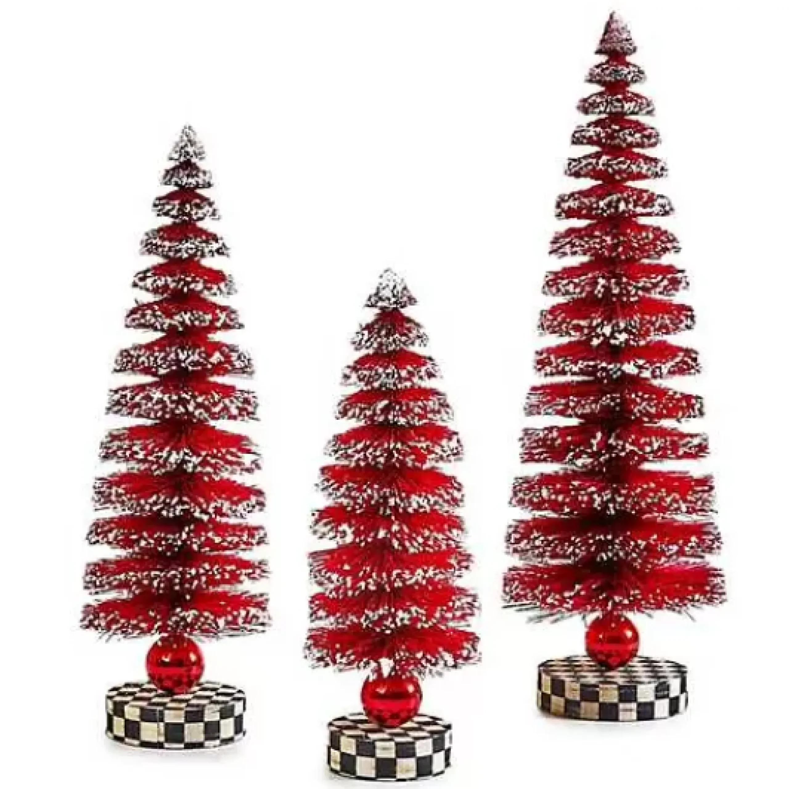MacKenzie-Childs Cozy Christmas Red Bottle Brush Trees, Set of 3< Room Accents