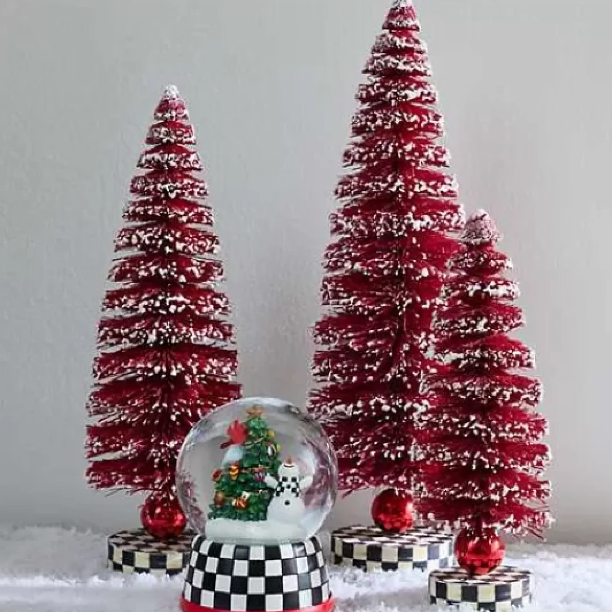 MacKenzie-Childs Cozy Christmas Red Bottle Brush Trees, Set of 3< Room Accents
