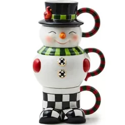 MacKenzie-Childs Cozy Christmas Snowman Stacking Mugs, Set of 3< Kitchen & Dining Sets|Drinkware