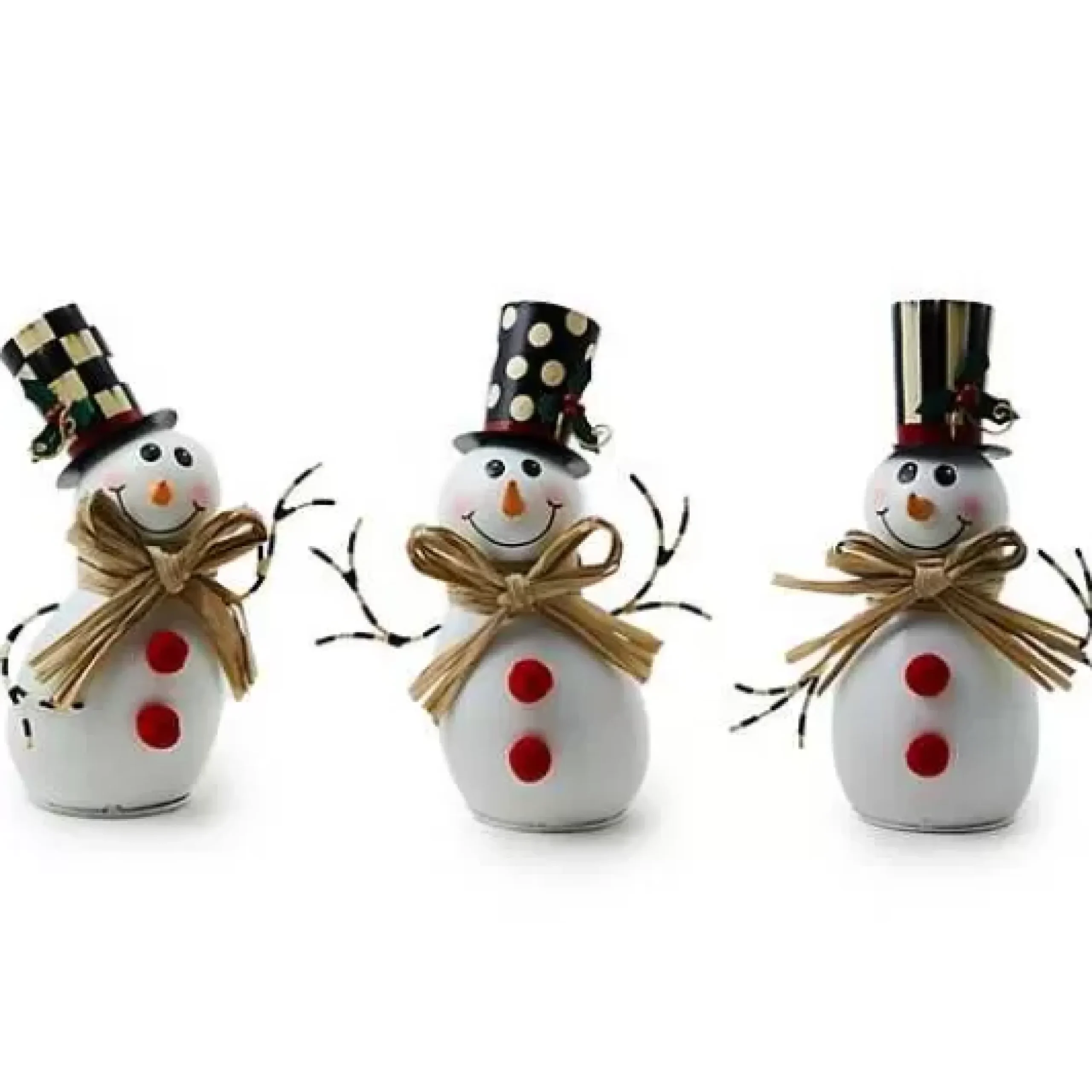 MacKenzie-Childs Cozy Christmas Tin Snowmen, Set of 3< Room Accents
