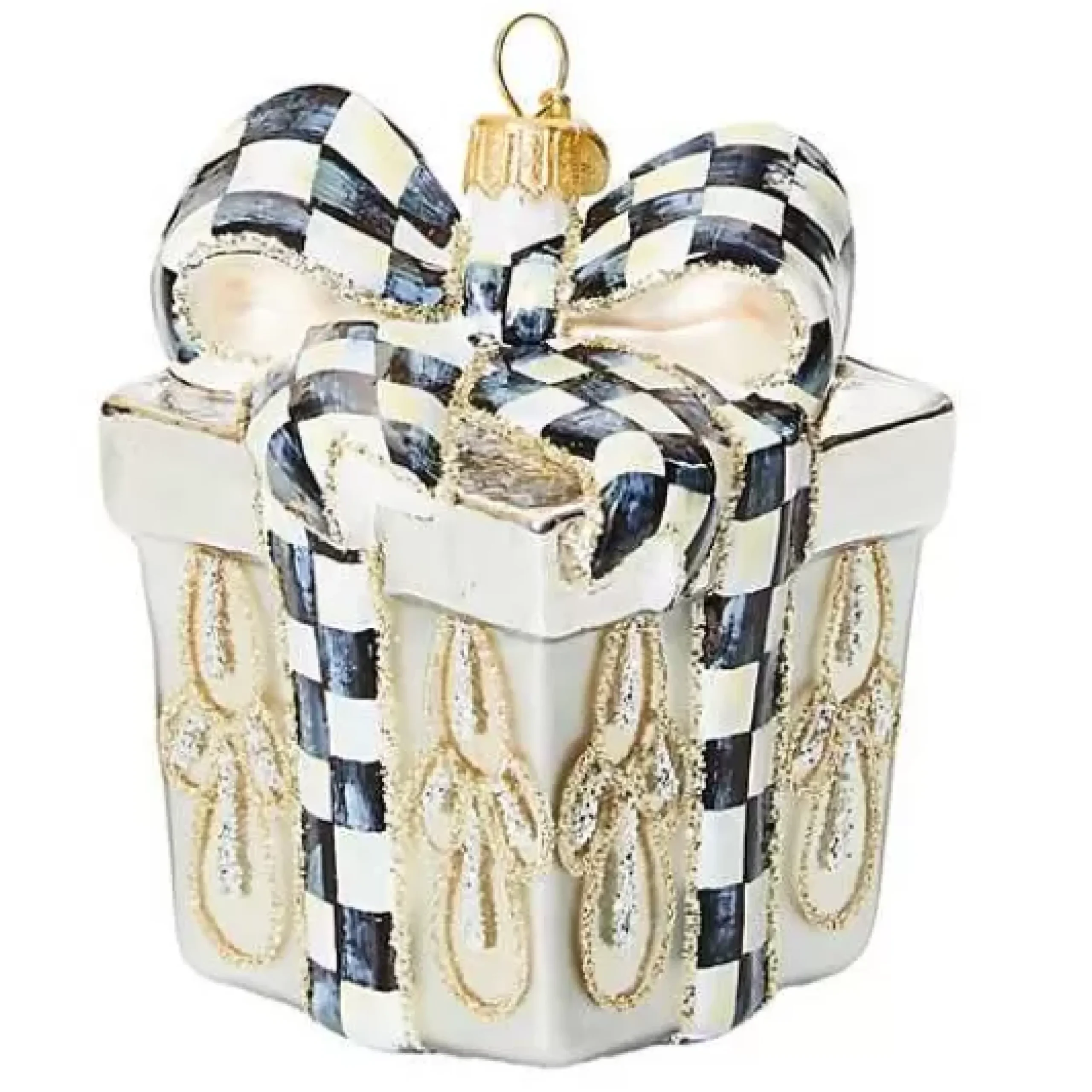MacKenzie-Childs Crystal Palace Gift Box Glass Ornament< Holiday