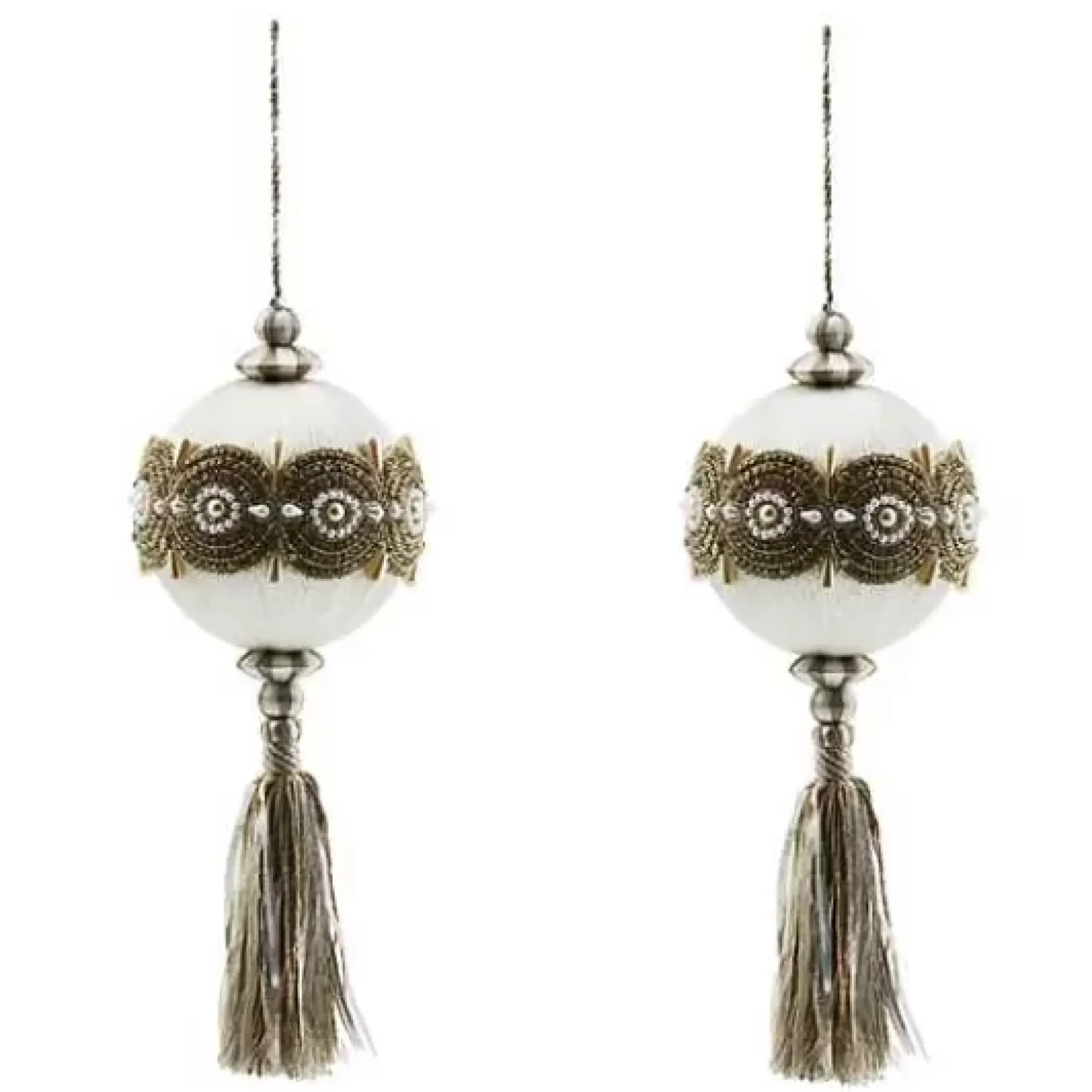 MacKenzie-Childs Crystal Palace Pearl 5 Ball Tassels, Set of 2< Decor Sets|Room Accents