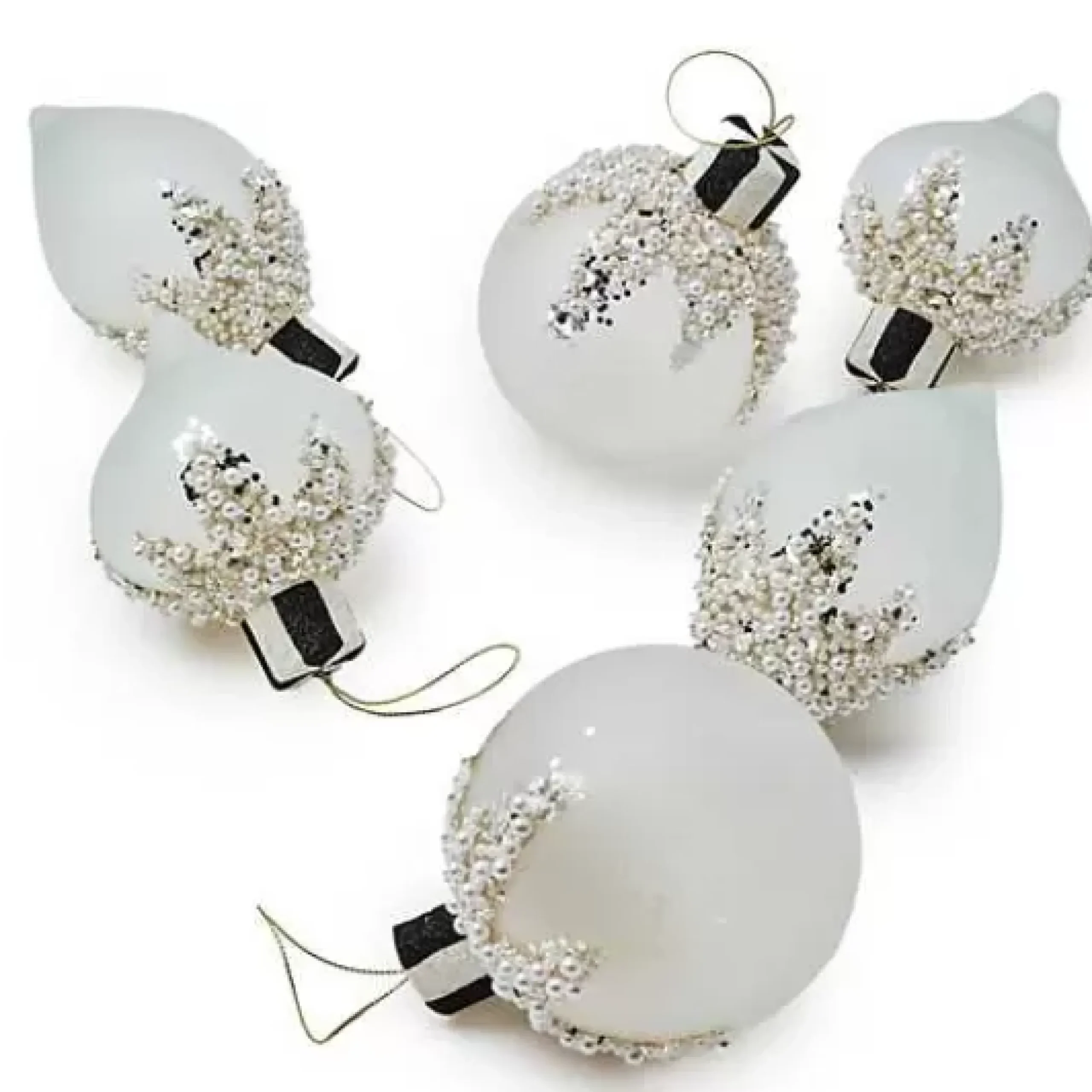 MacKenzie-Childs Crystal Palace Pearl Assorted Glass Ornaments, Set of 6< Holiday