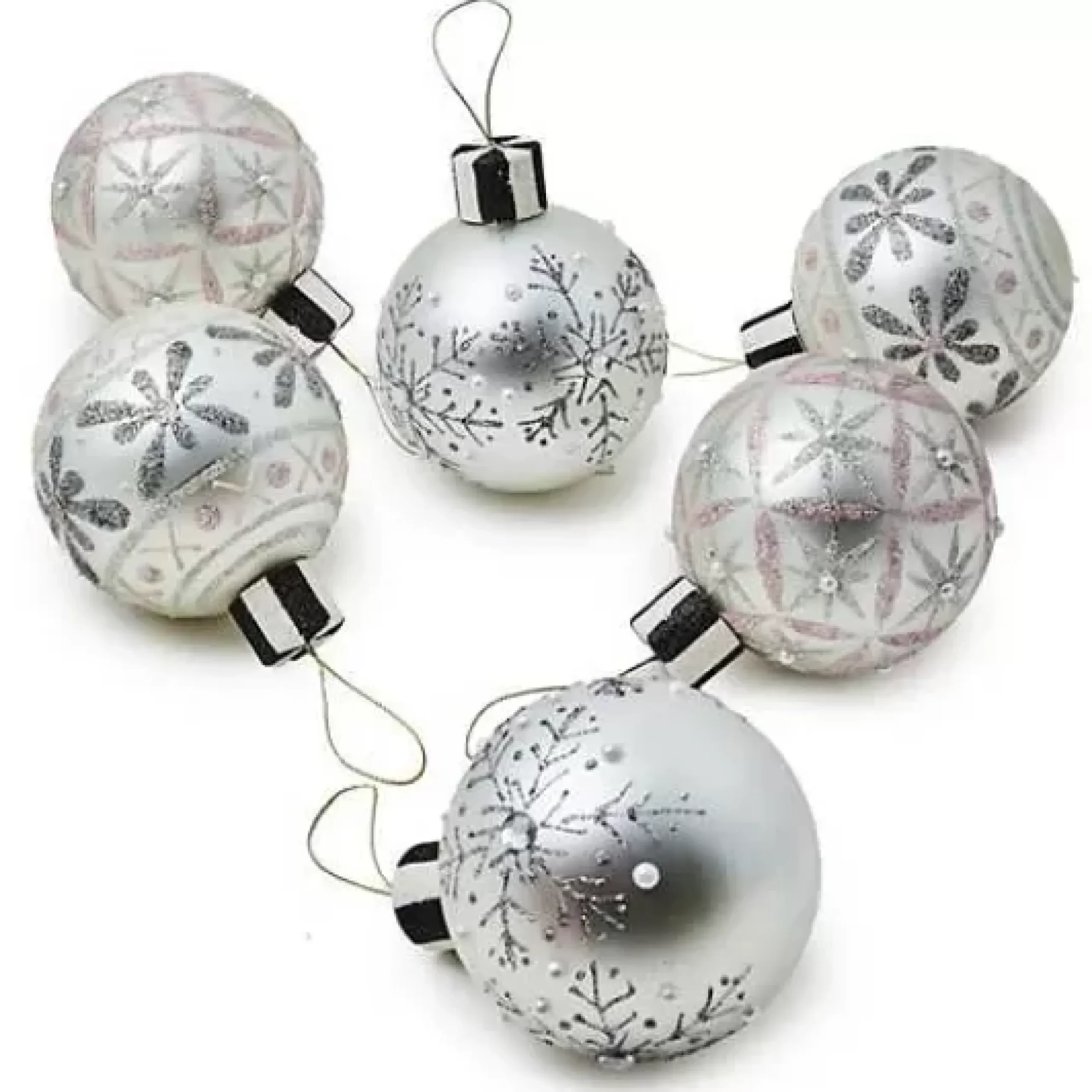 MacKenzie-Childs Crystal Palace Snowflake Glass Ball Ornaments, Set of 6< Holiday