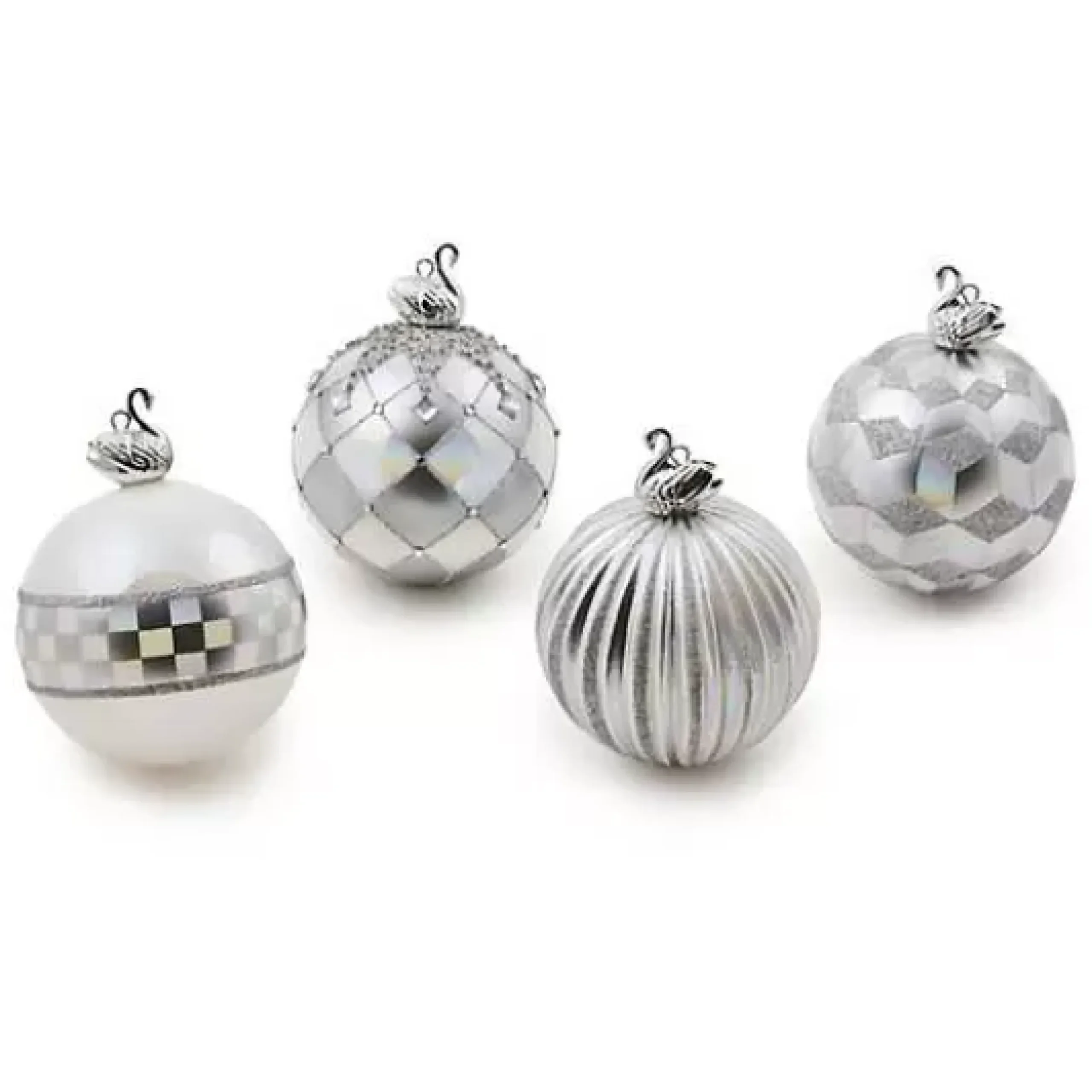 MacKenzie-Childs Crystal Palace Swan Glass Ball Ornaments, Set of 4< Holiday