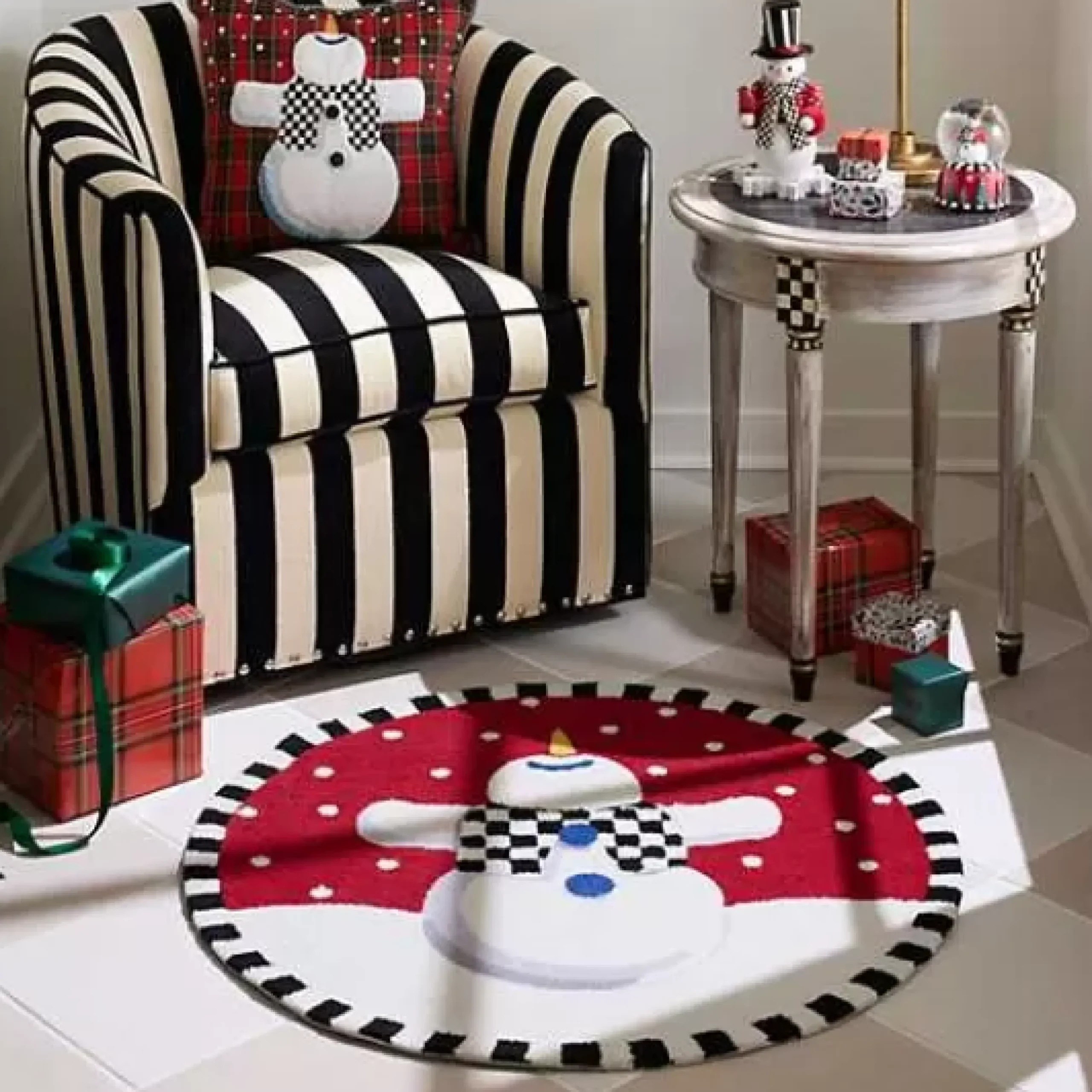 MacKenzie-Childs Dancing Snowman 3' Round Rug< Holiday|Rugs