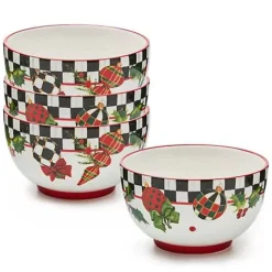 MacKenzie-Childs Deck the Halls Breakfast Bowls, Set of 4< Kitchen & Dining Sets|Dinnerware & Flatware