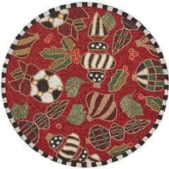 MacKenzie-Childs Deck the Halls Red Beaded Placemat< Table Accessories|Kitchen & Table Linens