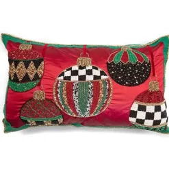 MacKenzie-Childs Deck the Halls Red Lumbar Pillow< Holiday|Pillows, Throws, & Cushions