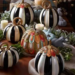 MacKenzie-Childs Elegant Stripe Large Pumpkin< Pumpkins|The Halloween Shop