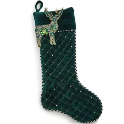 MacKenzie-Childs Emerald Beaded Deer Holiday Stocking< Room Accents
