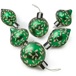 MacKenzie-Childs Emerald Luxe Assorted Glass Ornaments, Set of 6< Holiday