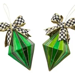 MacKenzie-Childs Emerald Luxe Capiz Drop Ornaments, Set of 2< Holiday