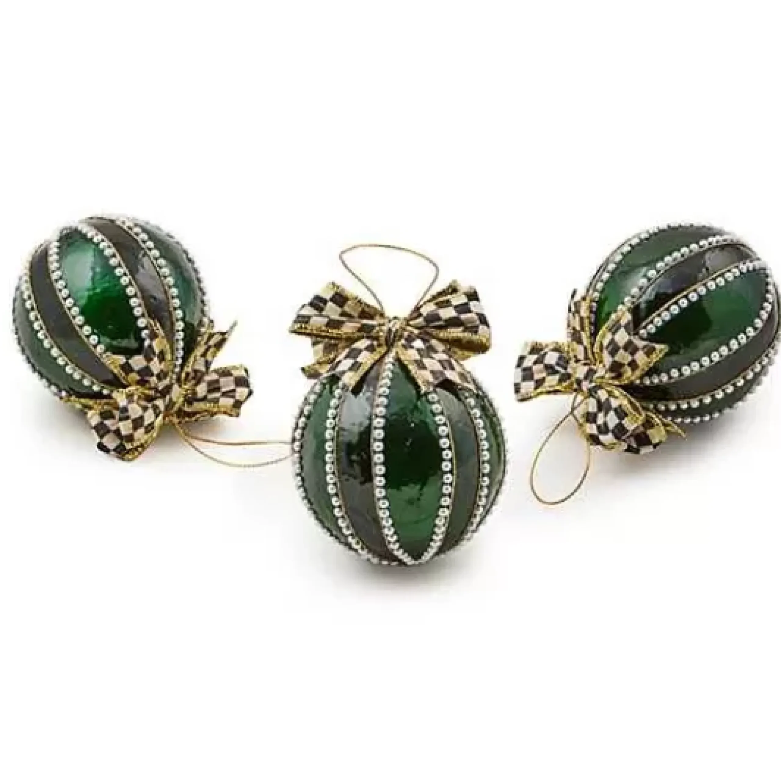 MacKenzie-Childs Emerald Luxe Capiz Pearl Ball Ornaments, Set of 3< Holiday