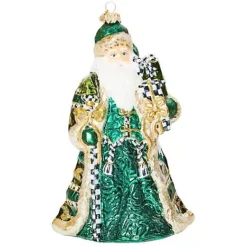 MacKenzie-Childs Emerald Luxe Gifting Santa Glass Ornament< Holiday