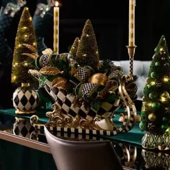MacKenzie-Childs Emerald Luxe Illuminated Sleigh Centerpiece< Greenery & Florals|Table Accessories