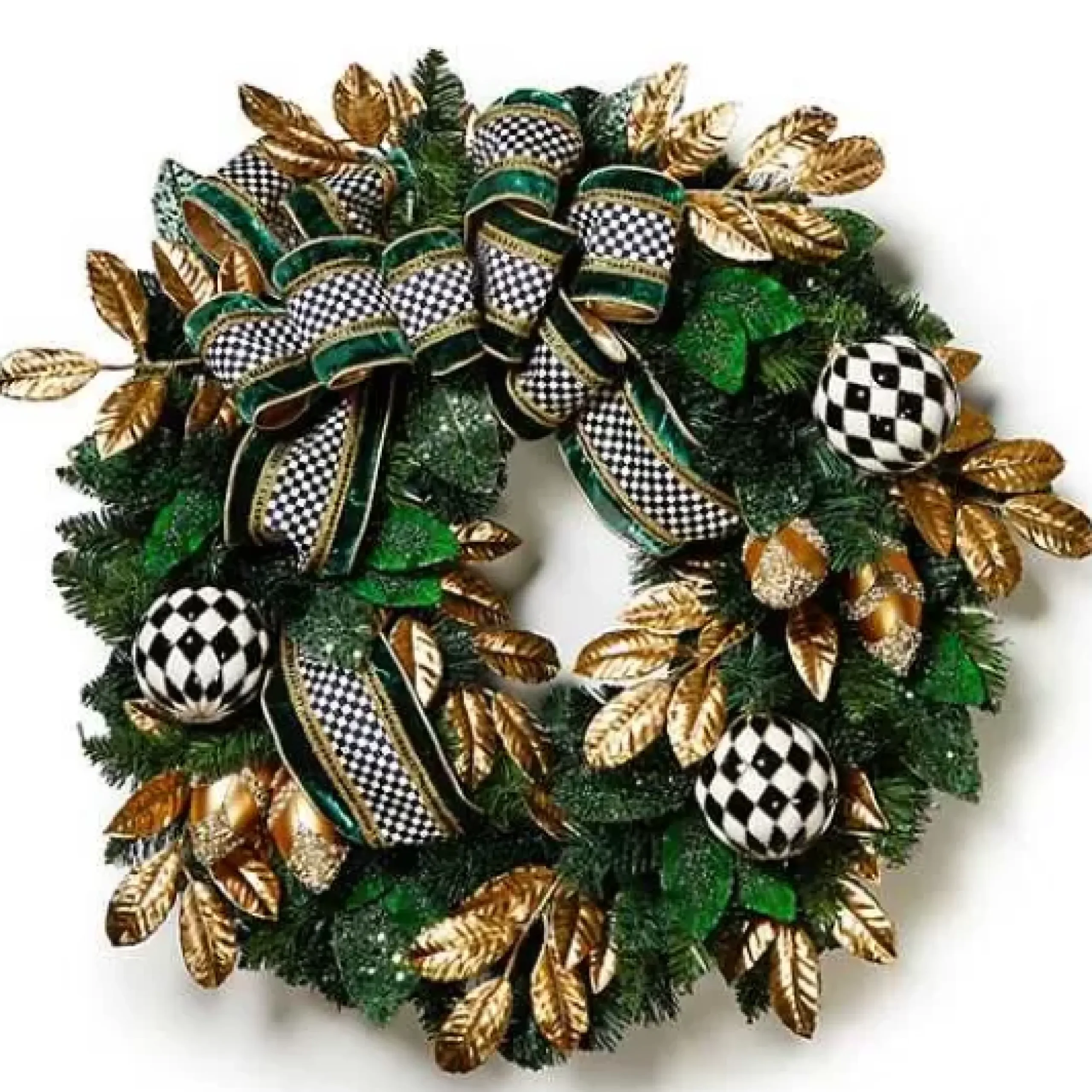 MacKenzie-Childs Emerald Luxe Illuminated 30 Wreath< Greenery & Florals|Outdoor