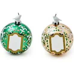 MacKenzie-Childs Emerald Luxe Mirror Glass Ball Ornaments, Set of 2< Holiday