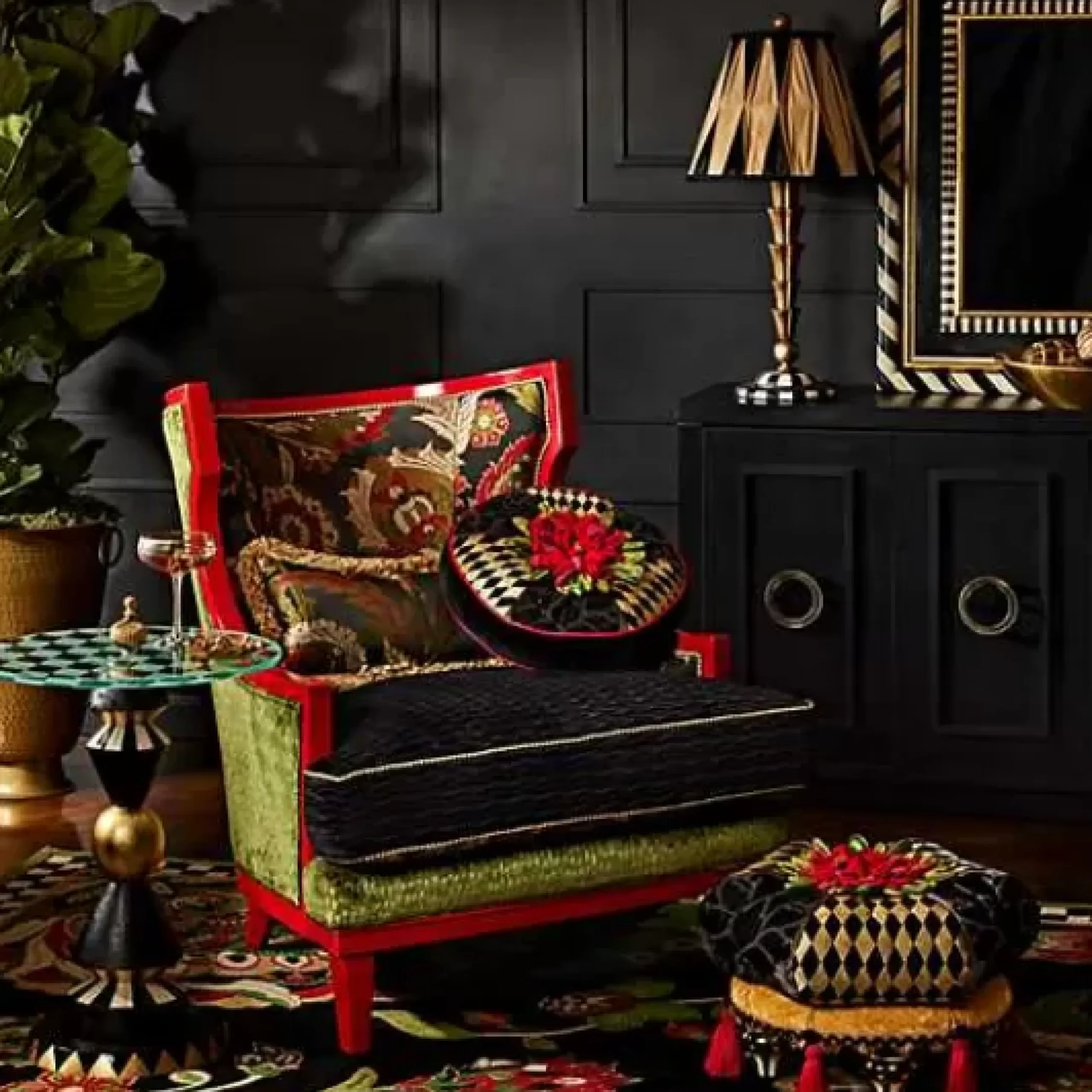 MacKenzie-Childs Evenfall Footstool< Living Room