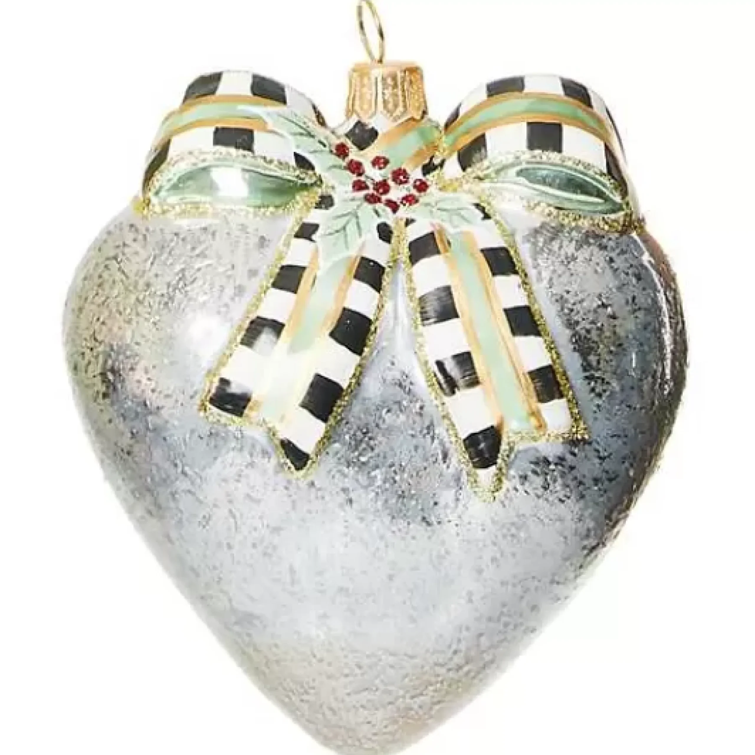 MacKenzie-Childs Farmhouse Holiday Heart Glass Ornament< Holiday
