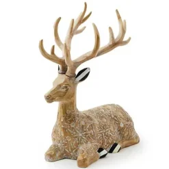 MacKenzie-Childs Farmhouse Holiday Resting Block Print Deer Figurine< Room Accents