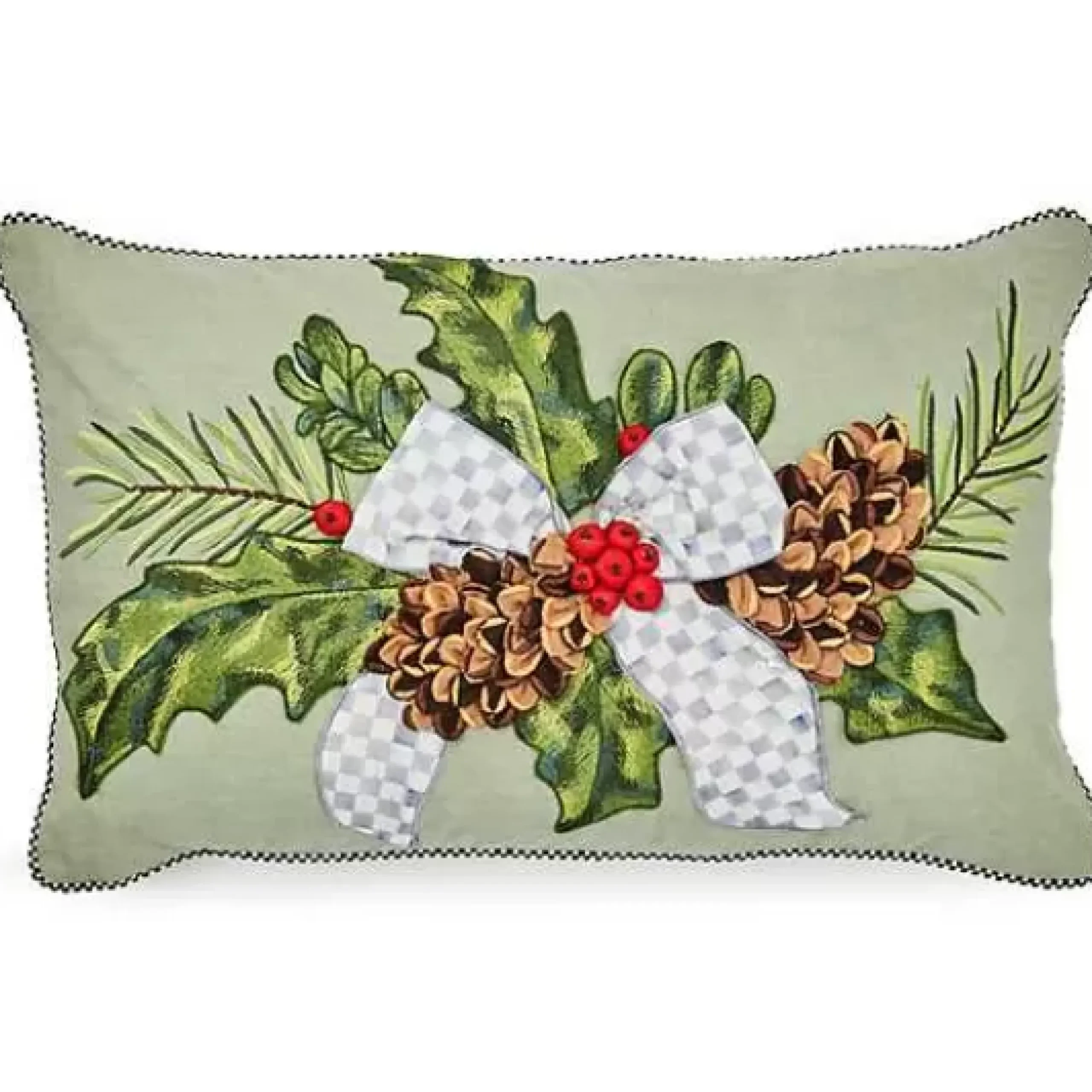MacKenzie-Childs Farmhouse Holly Holiday Lumbar Pillow< Pillows, Throws, & Cushions