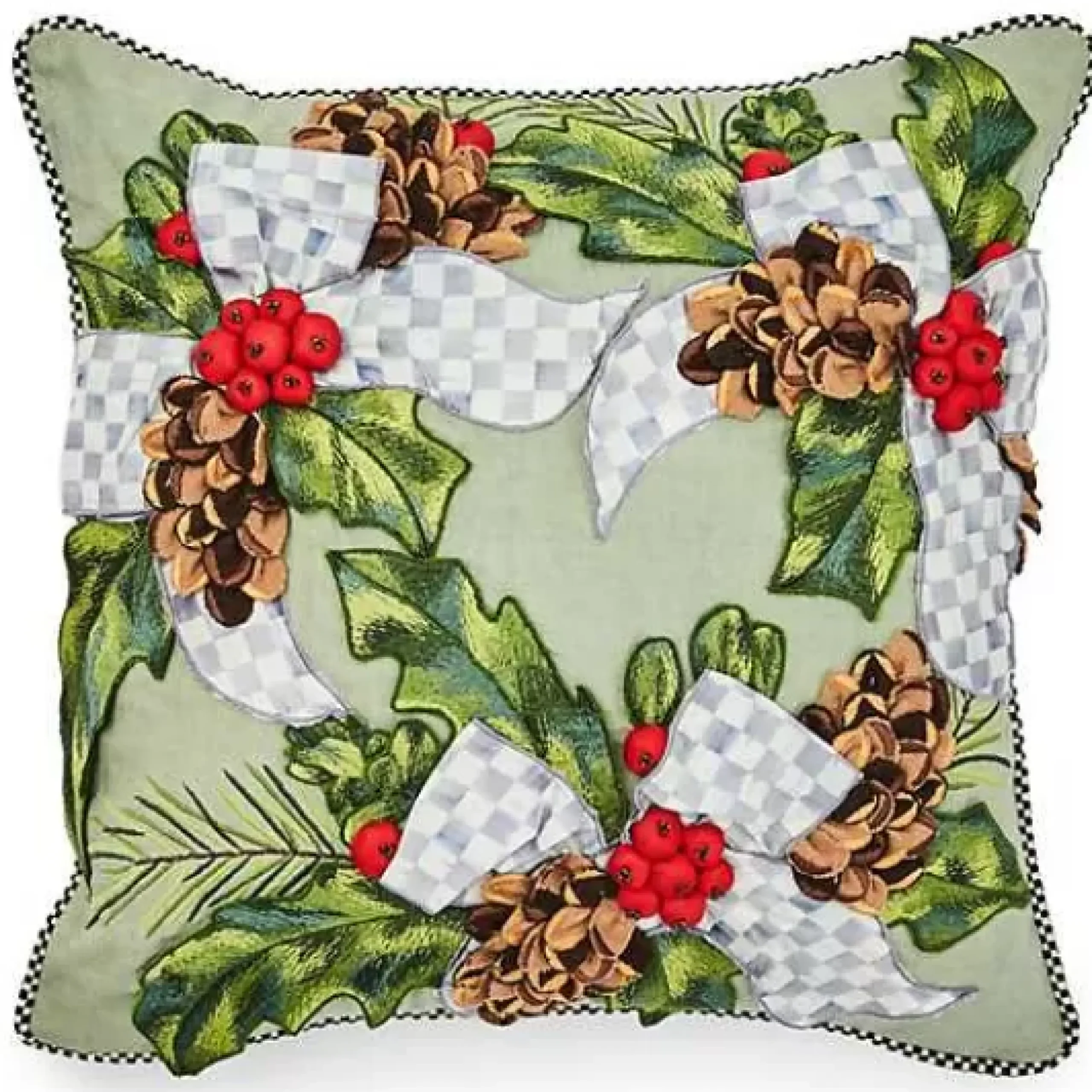 MacKenzie-Childs Farmhouse Holly Holiday Throw Pillow< Pillows, Throws, & Cushions