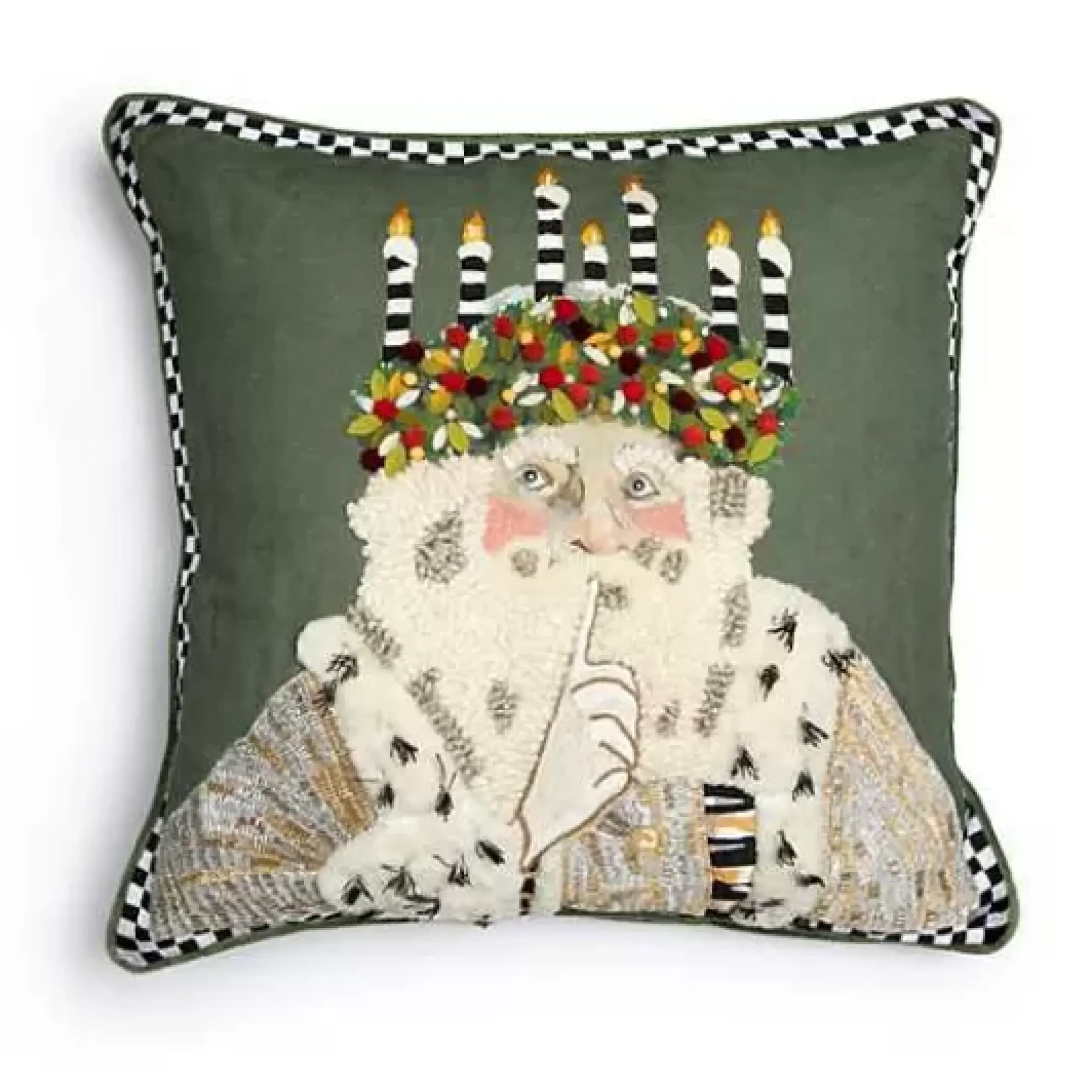 MacKenzie-Childs Farmhouse Santa Lucia Throw Pillow< Holiday|Pillows, Throws, & Cushions