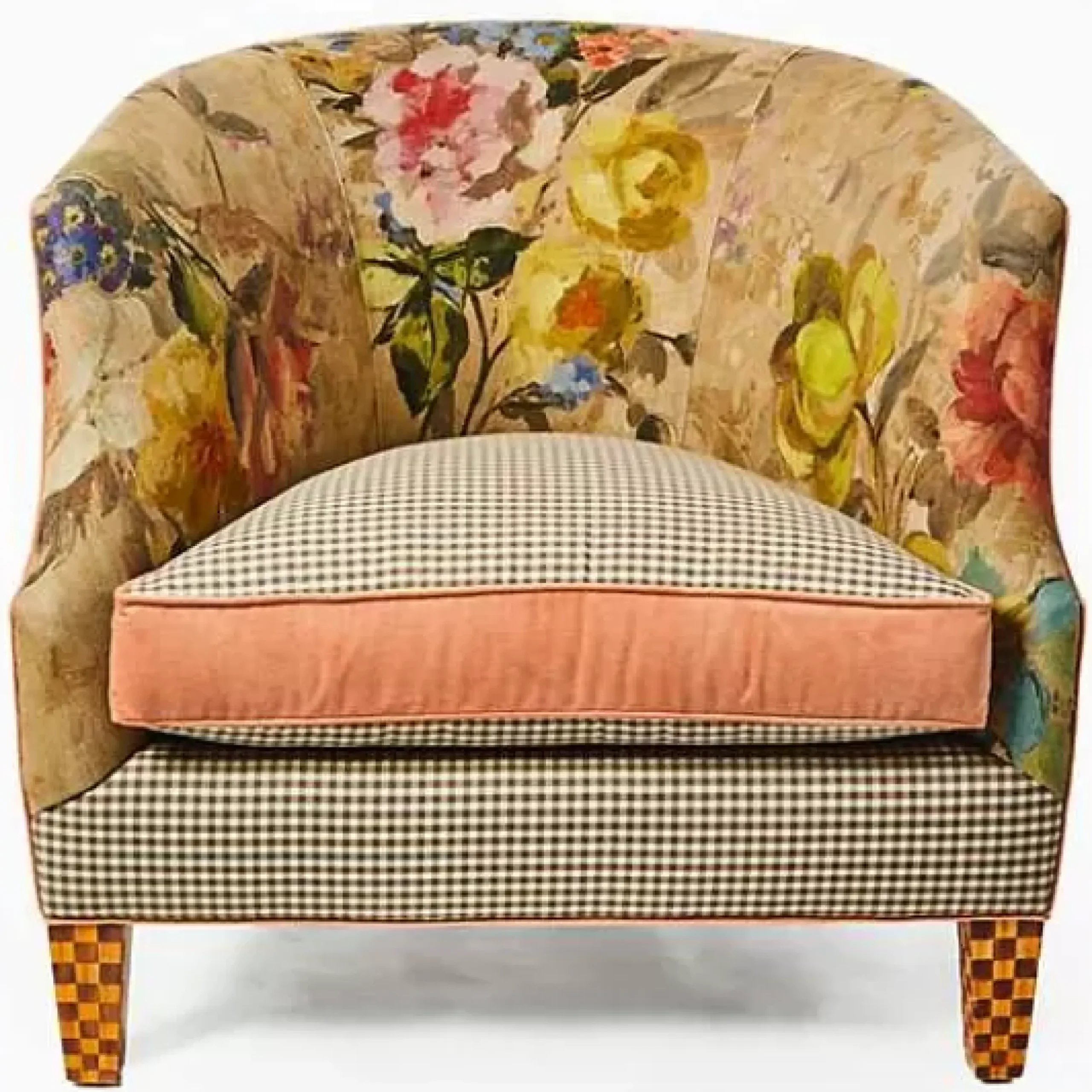 MacKenzie-Childs Field Study Floral Gingham Accent Chair< Living Room