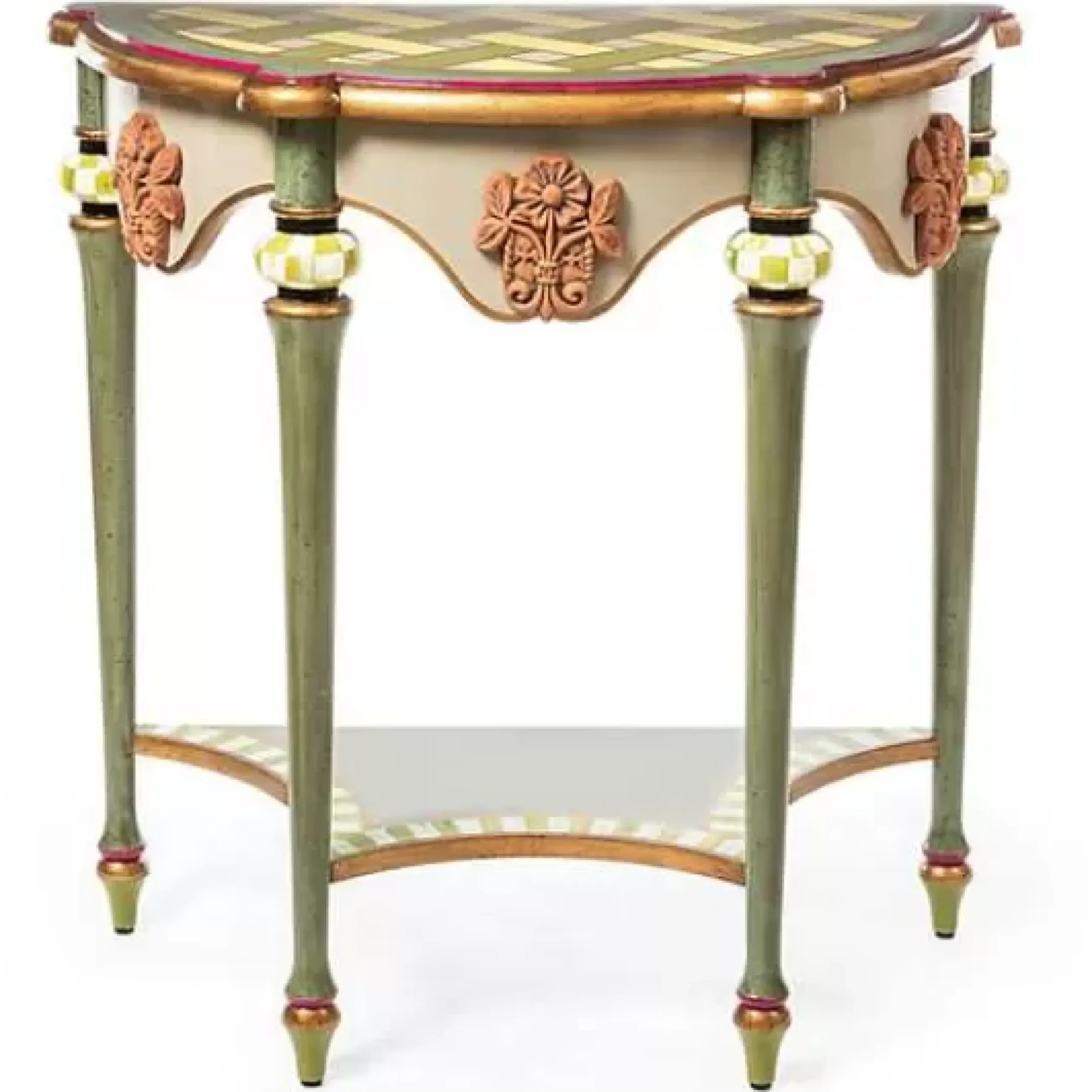 MacKenzie-Childs Fleur De Leaf Demilune Console Table< Entryway Furniture|Living Room