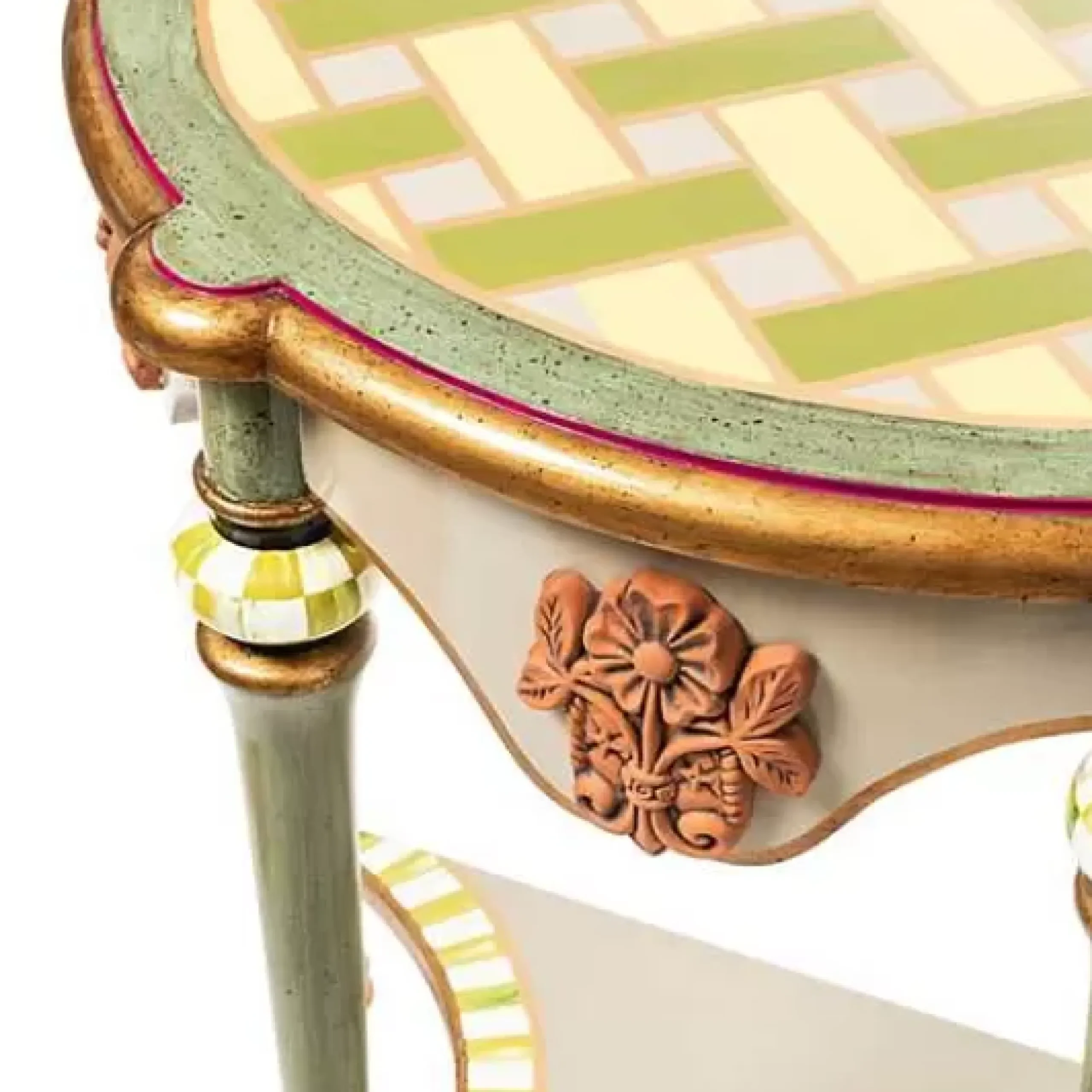 MacKenzie-Childs Fleur De Leaf Demilune Console Table< Entryway Furniture|Living Room